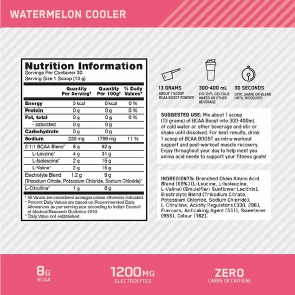 Optimum Nutrition BCAA Boost Watermelon 30 Serves Peru | 31096GKAO