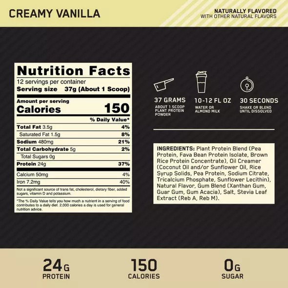 Optimum Nutrition GOLD STANDARD® 100% Plant Creamy Vainilla 1.63 lb - Notify me Peru | 90168MAIU