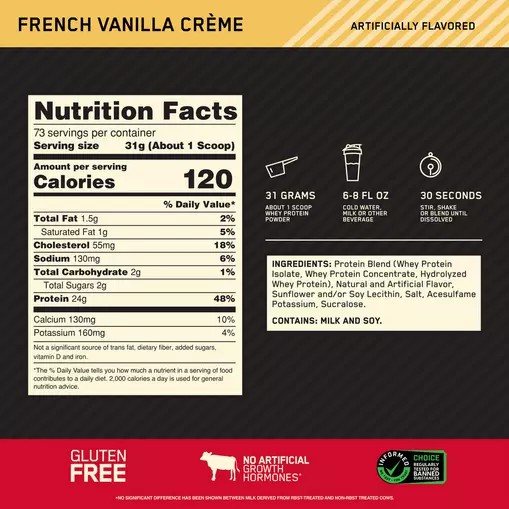 Optimum Nutrition GOLD STANDARD 100% WHEY™ French Vainilla Creme 5 lb (73 Servings) Peru | 53016UORE