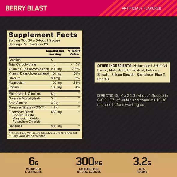 Optimum Nutrition GOLD STANDARD® Pre Advanced Berry Blast 0.88 lb (20 Servings) Peru | 36450RBAM